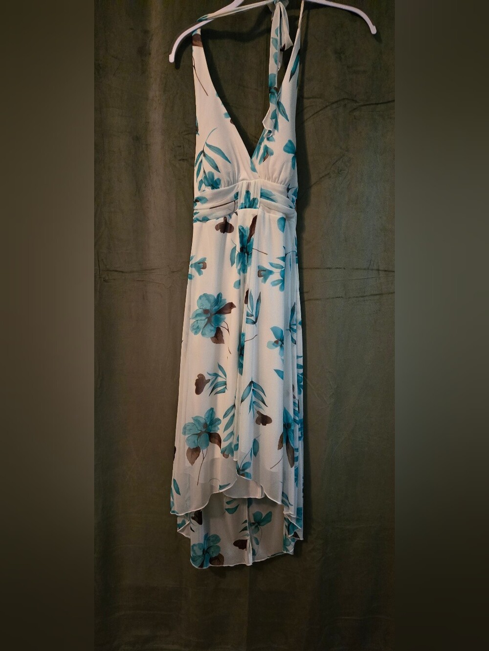 Speechless White High-Low Maxi Dress with Teal Floral Print